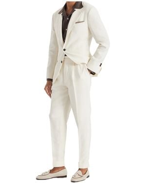 Brunello Cucinelli Long-Sleeved Suit Jacket And Trousers Two-Piece Set - White