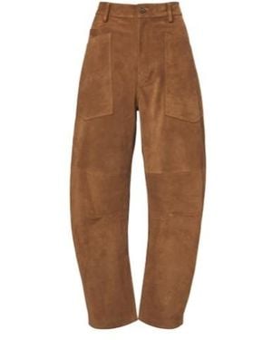 Nili Lotan Shon Suede Barrel-Leg Trousers - Brown