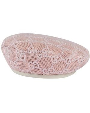 Gucci Gg-Embroidered Crochet Cotton Beret - Pink