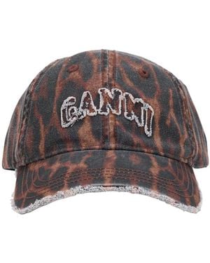 Ganni Frayed Logo Baseball Cap - Brown
