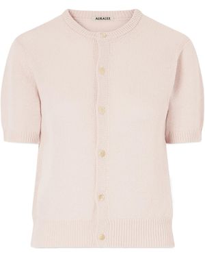 AURALEE Button Short-Sleeve Cardigan - Natural
