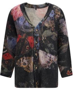 R13 Oversized Butterfly-Print Cardigan - Black