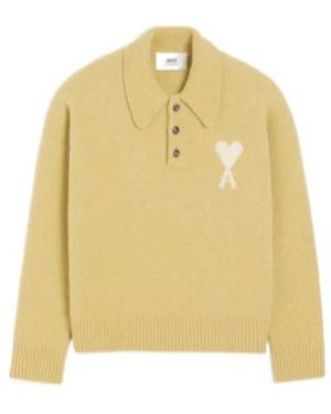Ami Paris Ami De Coeur Long-Sleeved Polo Shirt - Yellow