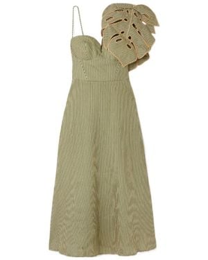 FARM Rio Striped Leaf-Detail Midi Dress - Green
