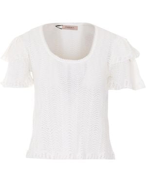 Twinset Ruffled Fitted Jumper - White