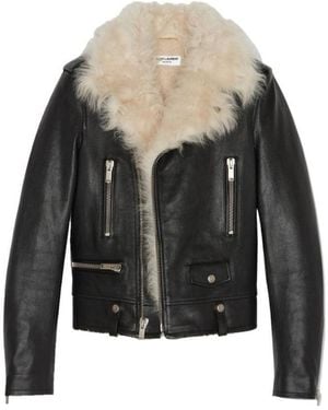 Saint Laurent Zip Detailed Biker Jacket - Black