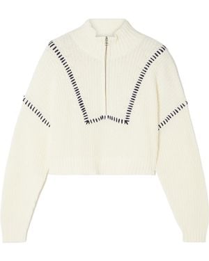 STAUD Hampton Ribbed Cropped Sweater - White