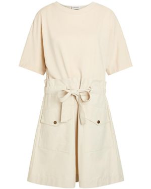 Moncler Belted Cotton Mini T-Shirt Dress - Natural