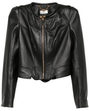Elisabetta Franchi Peplum-Hem Leather Jacket - Black