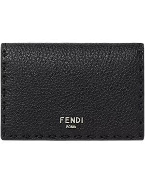 Fendi Stitched Selleria Leather Card Holder - Black