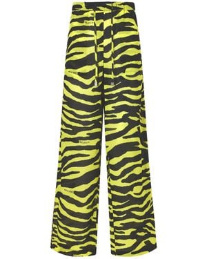 The Attico Zebra-Print Mid-Rise Wide-Leg Pants - Green