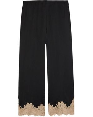 RIXO London Lace-Trim Wide-Leg Satin Trousers - Black