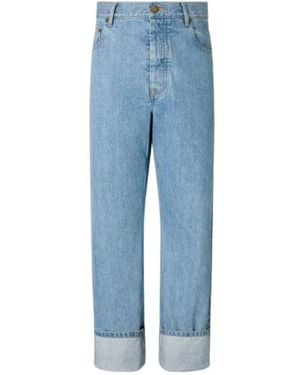 Thom Browne Turn-Up Straight-Leg Denim Jeans - Blue