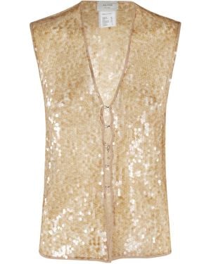 Alysi V-Neck Sequin-Embellished Top - Natural