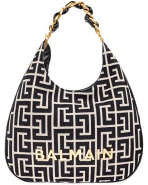 Balmain 1945 Soft Hobo Large Monogrammed Jacquard Tote Bag - Black