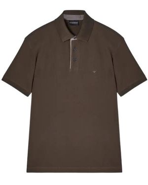 Emporio Armani Button Detailed Short-Sleeved Polo Shirt - Brown