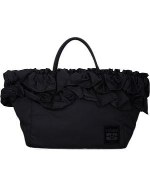 Ganni Xxl Ruffle Tote Bag - Black