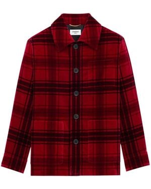 Saint Laurent Button-Up Tartan Jacket - Red