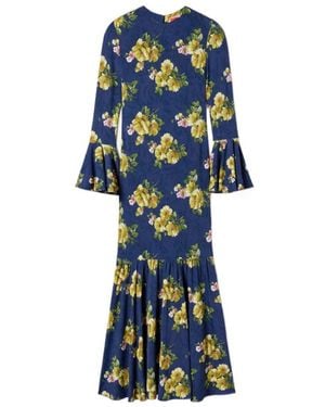 La DoubleJ Floral Bell-Sleeve Midi Dress - Blue