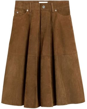 Ami Paris Pleated Suede Skirt - Brown