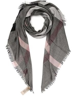 Burberry Plaid Detail Scarf - Gray