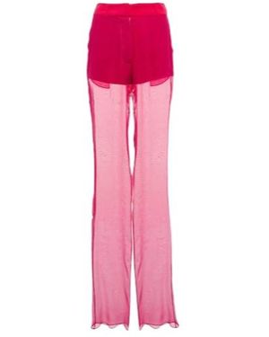 Nensi Dojaka Mid-Rise Wide-Leg Silk Pants - Pink