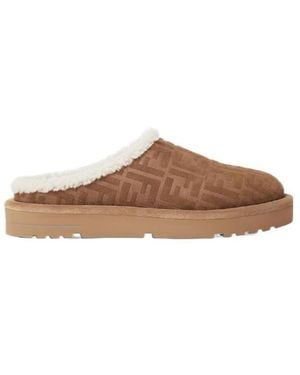 Fendi Ff Embeoosed Slip-On Sabots - Brown
