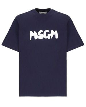 MSGM Logo-Printed Crewneck T-Shirt - Blue