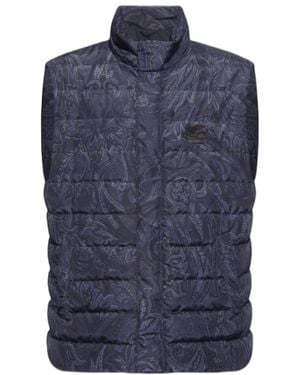 Etro Paisley Print Quilted Down Vest - Blue