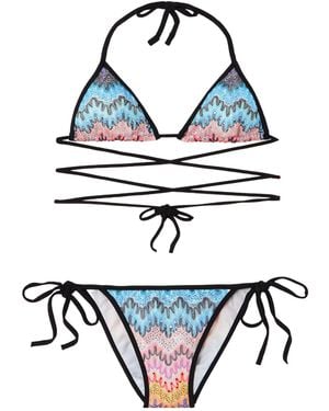 Missoni Sequin-Embellished Striped Crochet-Knit Triangle Bikini - Blue