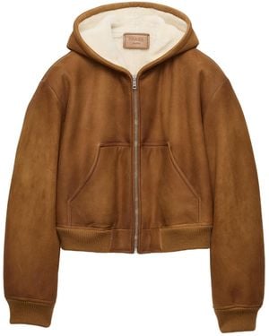 Prada Hooded Shearling Jacket - Brown