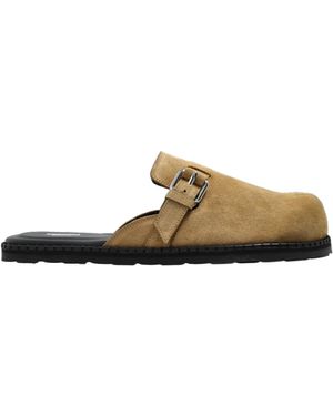 Moschino Buckle Detailed Round Toe Mules - Brown