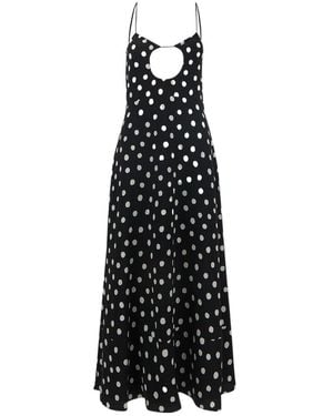 Saint Laurent Polka Dot Printed Slip Dress - Black