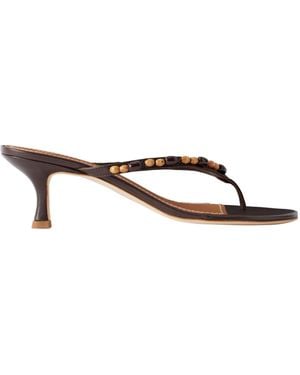 STAUD Bead-Embellished Leather Thong Sandals - Brown