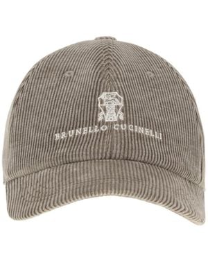 Brunello Cucinelli Corduroy Logo-Embroidered Baseball Cap - Grey