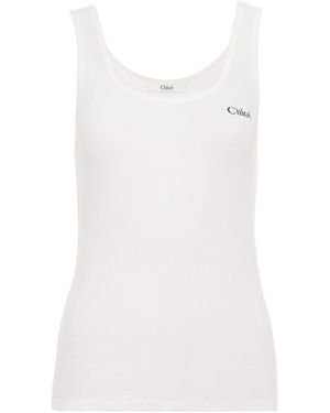 Chloé Chloé Logo Embroidered Ribbed Tank Top - White