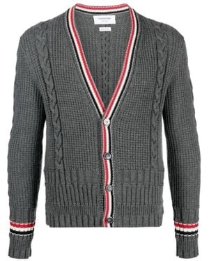 Thom Browne Cable-Knit Wool Cardigan - Gray