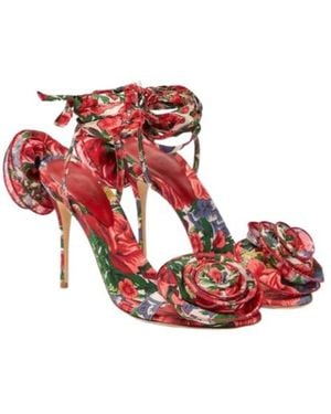 Magda Butrym Floral-Appliqué Satin Slingback Sandals - Red