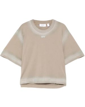 Off-White c/o Virgil Abloh Spray-Effect Logo Stamped T-Shirt - Natural