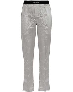 Tom Ford Logo Waistband Satin Pyjama Trousers - Grey
