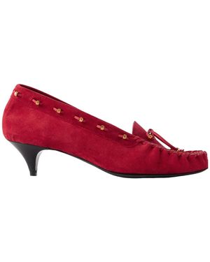 KHAITE Milly Embellished Whipstitched Suede Pumps - Red