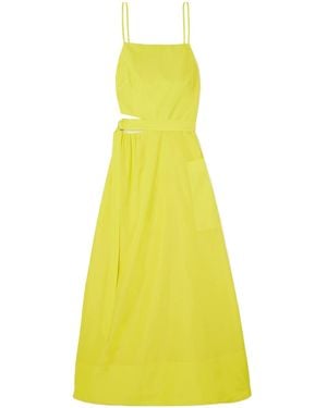 Tibi Belted Asymmetric Cutout Taffeta Midi Dress - Yellow
