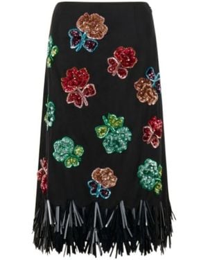 Marni Sequin Flower Fringe Skirt - Black
