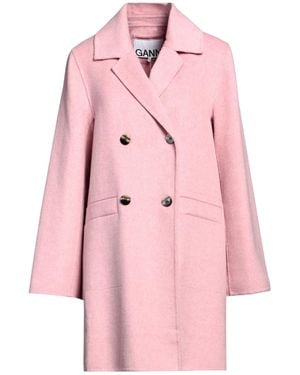 Ganni Minimalist Double-Breasted Long-Sleeve Coat - Pink