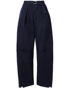 Sea Carolyn Belted Pleated Cotton-Canvas Barrel-Leg Pants - Blue