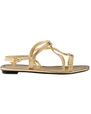 Prada Braided-Strap Flat Sandals - Metallic