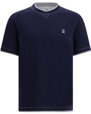 Brunello Cucinelli Logo Embroidered Layered T-Shirt - Blue