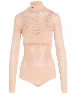 Fendi Layered-Effect Mesh Bodysuit - Pink