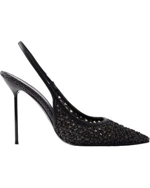 Paris Texas Leather Trimmed Straw Slingback Pumps - Black