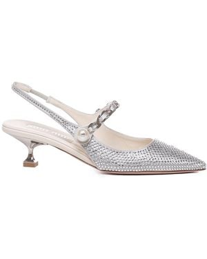 Miu Miu Silk Blend Slingback With Applications - White
